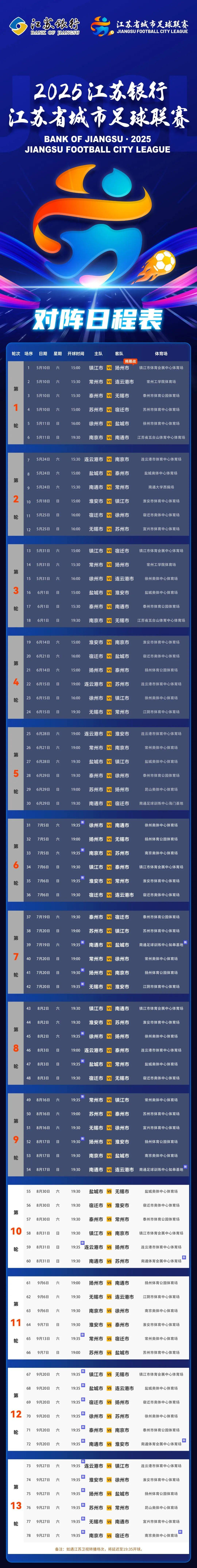 苏超赛程调整公告！